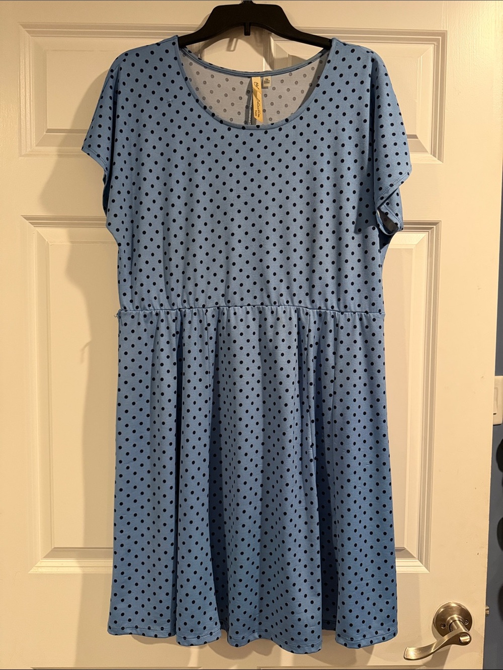 NY Collection Light Blue Dress with Navy Polka Dots